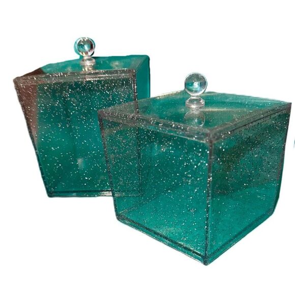 Macbeth Collection Silver Glitter Beauty Essentials Organizer Set 2 Jars & Tray - Picture 8 of 11